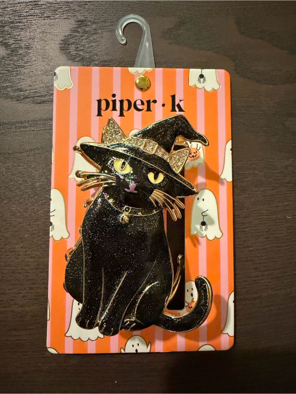Piper K Black Cat Witch Hair Claw Clip Metal Enamel Crystal Halloween Kitsch NWT